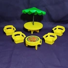 VTG Fisher Price Little People Patio Table w/umbrella, 4 Chairs, And BBQ.