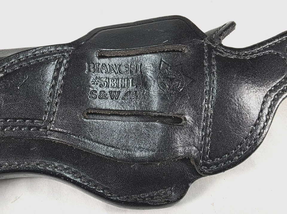 复古 Bianchi #5BHL S & W .44 黑色皮革旋转枪套 右握 — 第 3/4 张图片