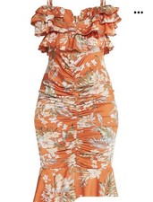 Pretty Little Thing Rust Ruffle Multicoloured Dress UK 8