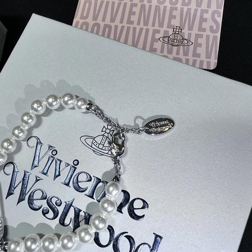 Vivienne Westwood Classic Silver Safety Pin Orb Pearl Bracelets With Box~041 - Picture 4 of 9