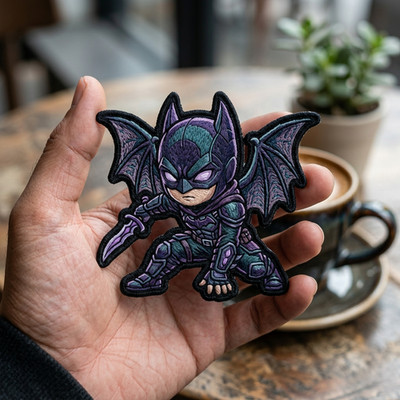 Dark Bat Warrior Embroidered Patch Gothic Chibi Hero Iron On