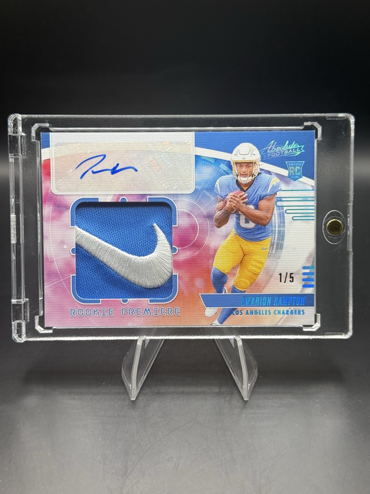 2025 Panini Absolute- Omarion Hampton RC Nike Swoosh Patch Auto /5 Chargers
