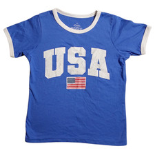 NEW USA Girls Size 4T Blue Crewneck Short Sleeve Graphic Tee FREE S&H