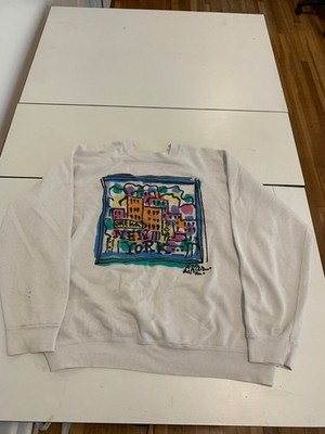 Vintage One Way New York Sweatshirt Medium White Graffiti Art Style NYC Pullover