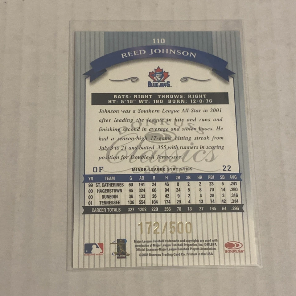 2002 Donruss Classics Reed Johnson Rookie Auto Autograph #172/500 - Image 2 of 2