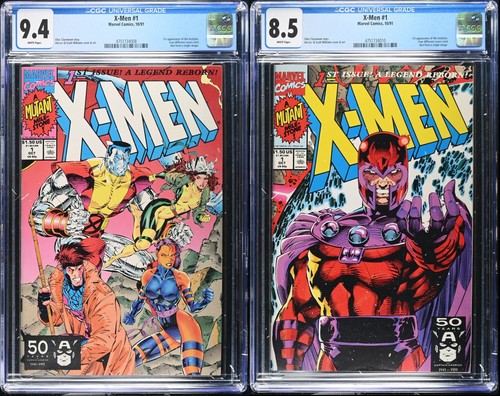 X-Men #1 CGC 9.4 NM + CGC 8.5 VF+ lot (Marvel 1991) Gambit Magneto Cover 1B + 1D