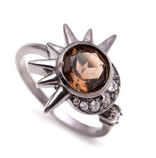 Natural Smoky Quartz Round Ring 925 Sterling Silver Black Oxidized Jewelry