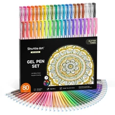 Shuttle Art 80 Pack Glitter Gel Pens, 40 Colors Glitter Gel Pens Set with 40 ...