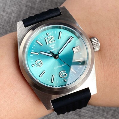 38mm Sapphire Glass Japan NH35A Aviation Automatic Mint Green Sunburst Men Watch