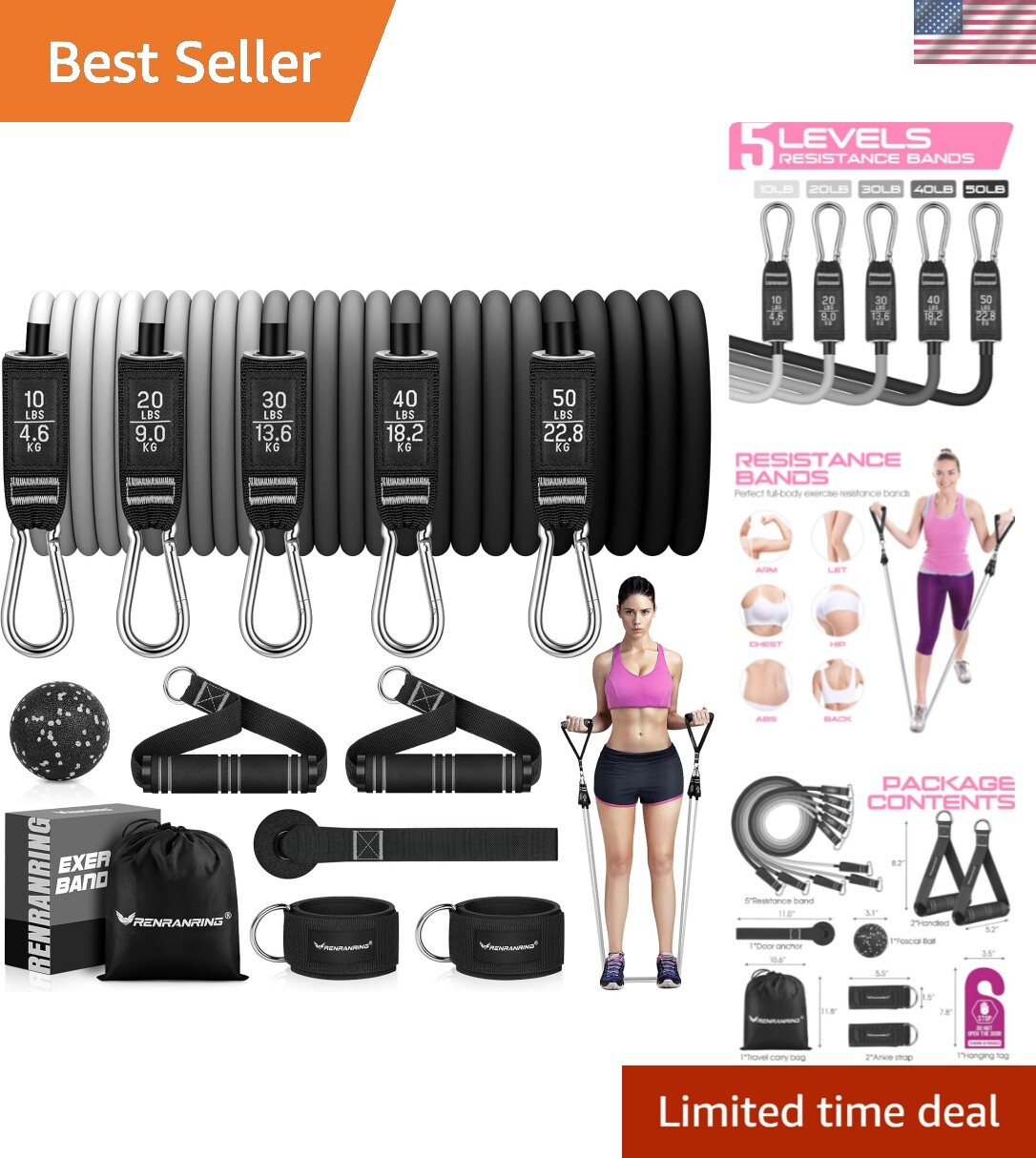 Bandas de resistencia para entrenamiento, bandas de ejercicio de 150 libras,...