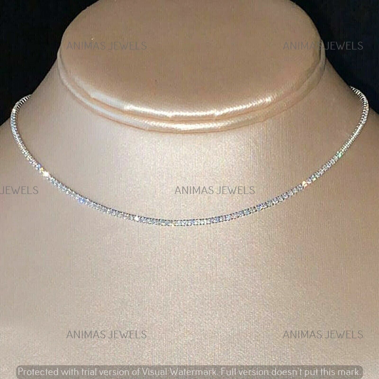 925 Sterling Silver 12 CT Round Lab-Created Diamond Women's Tennis Necklace 18''