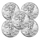 LOT OF 5 x  $1 American Silver Eagle Coins - 1oz .999 Silver BU in a Capsule