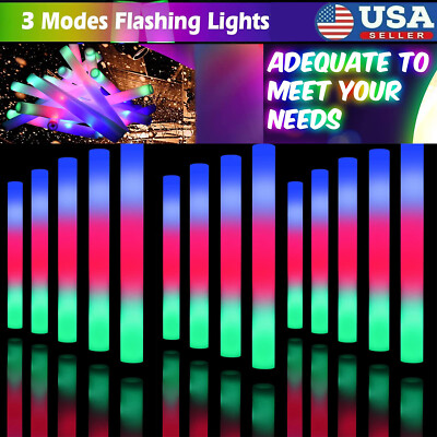 20-600PCS LED Light Up Foam Sticks Baton Wands Rally Party Rave Tube Glow Wands