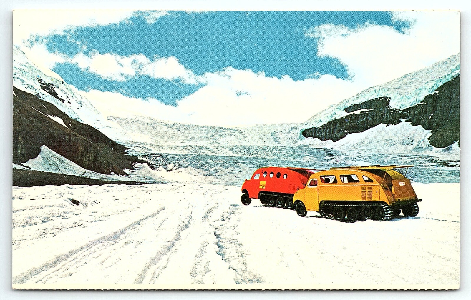 1950s COLUMBIA ICEFIELDS SNOWMOBILE ATHABASCA GLACIER POSTCARD P4781