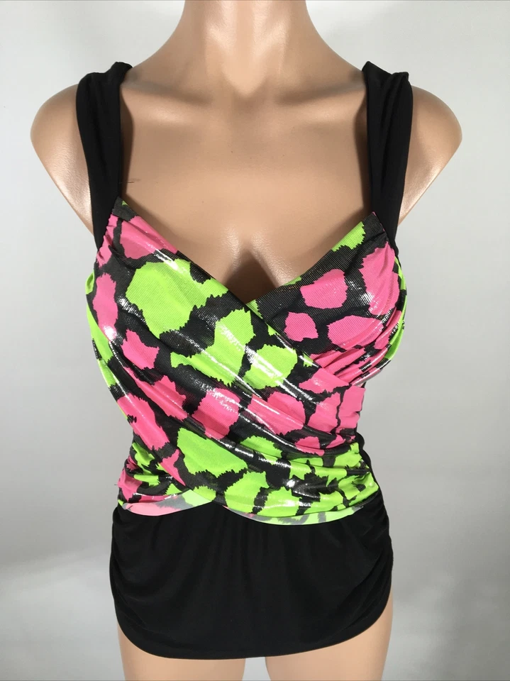 Tankini vintage años 90 negro rosa floral metálico Tu Tu Fashions talla M Foto 3 de 4