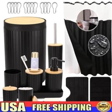 24PCS Bathroom Accessories Set Shower Curtain Bath Rug Soap Dispenser Trash Can
