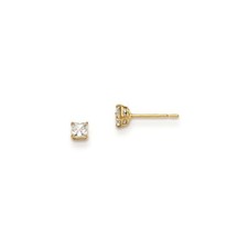 Real 14kt Yellow Gold Madi K 2.5mm Princess Square CZ Basket Set Stud Earrings
