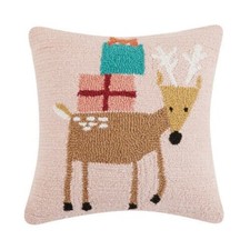 Peking Handicraft - Reindeer w/Presents 16x16" Hooked Pillow - 31APS108C16SQ