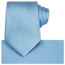 Sky Blue Satin Tie Set Solid Ties Mens Necktie  Pocket Square