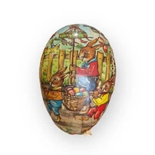 Vintage 3.5” Paper Mache Easter Egg German Democratic Republic Bunny Rabbit Hunt