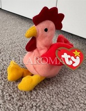   NEW Ty Teenie Beanie Babies Strut the Rooster Chicken Light Red 1993 Toy