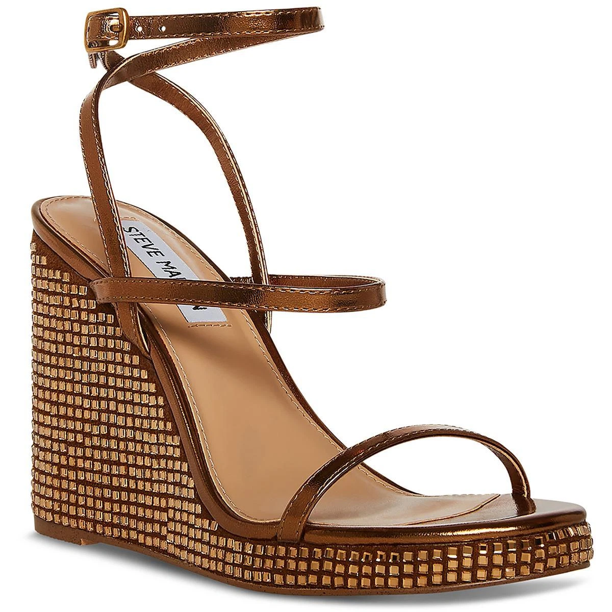 Steve Madden Womens Upside-R Rhinestone Wedge Almond Toe Wedge 