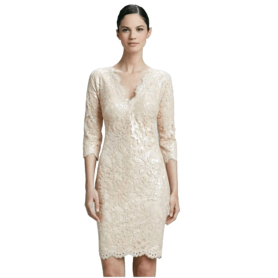 long sleeve corset wedding dress MACloth 3/4 Sleeves Sequin Cocktail Dress Gold Short Mother of the Brides Dress Custom Color / Above Knee / US0