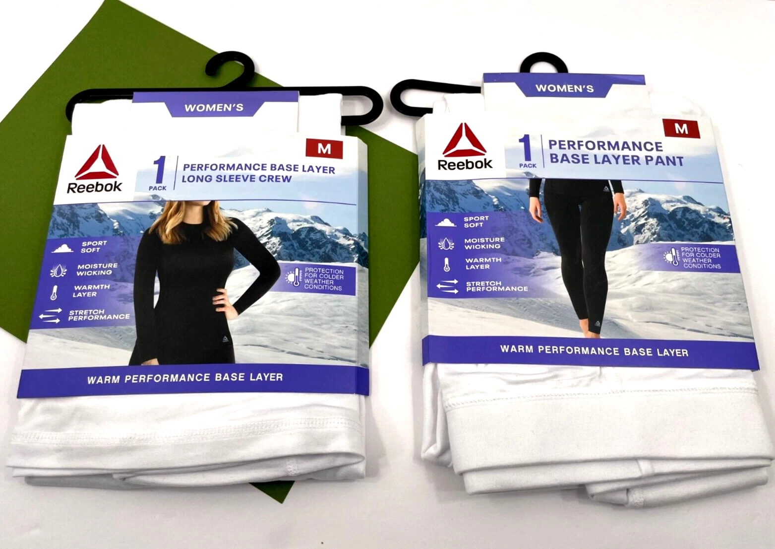 Reebok Women's Performance Base Layer Long Crew & Pant Set White Medium M New