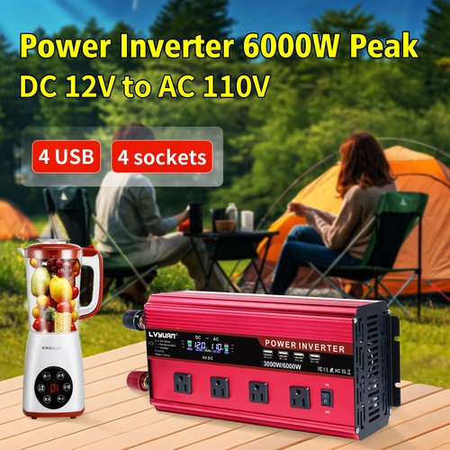 3000W rated Power Inverter DC 12V to AC 110V 120V Converter Car Camp 4*USB - Picture 2 of 15