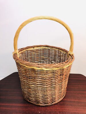 ❋Antique　Basket❋　希少 Huge 14” x 19” Tall Antique Primitive Apple Fruit Gathering Basket