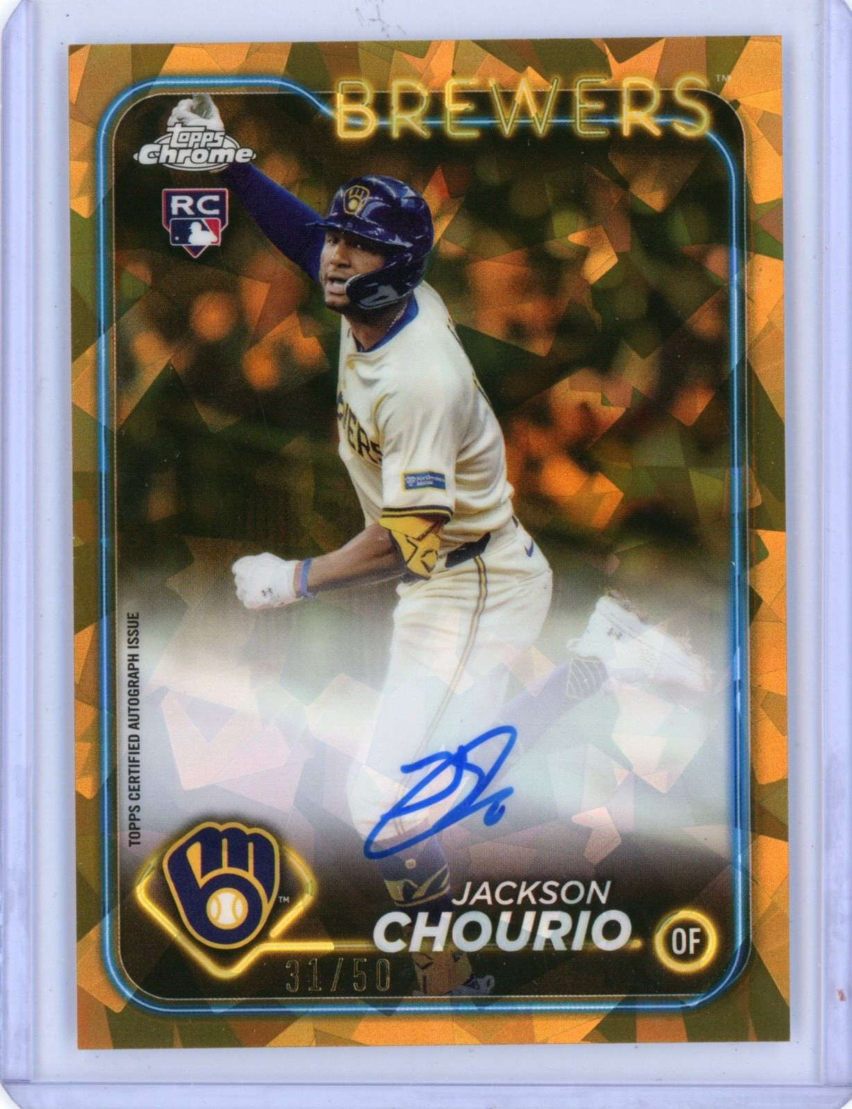 2024 Topps Chrome Update Sapphire Jackson Chourio Gold Refractor Auto RC #'d/50