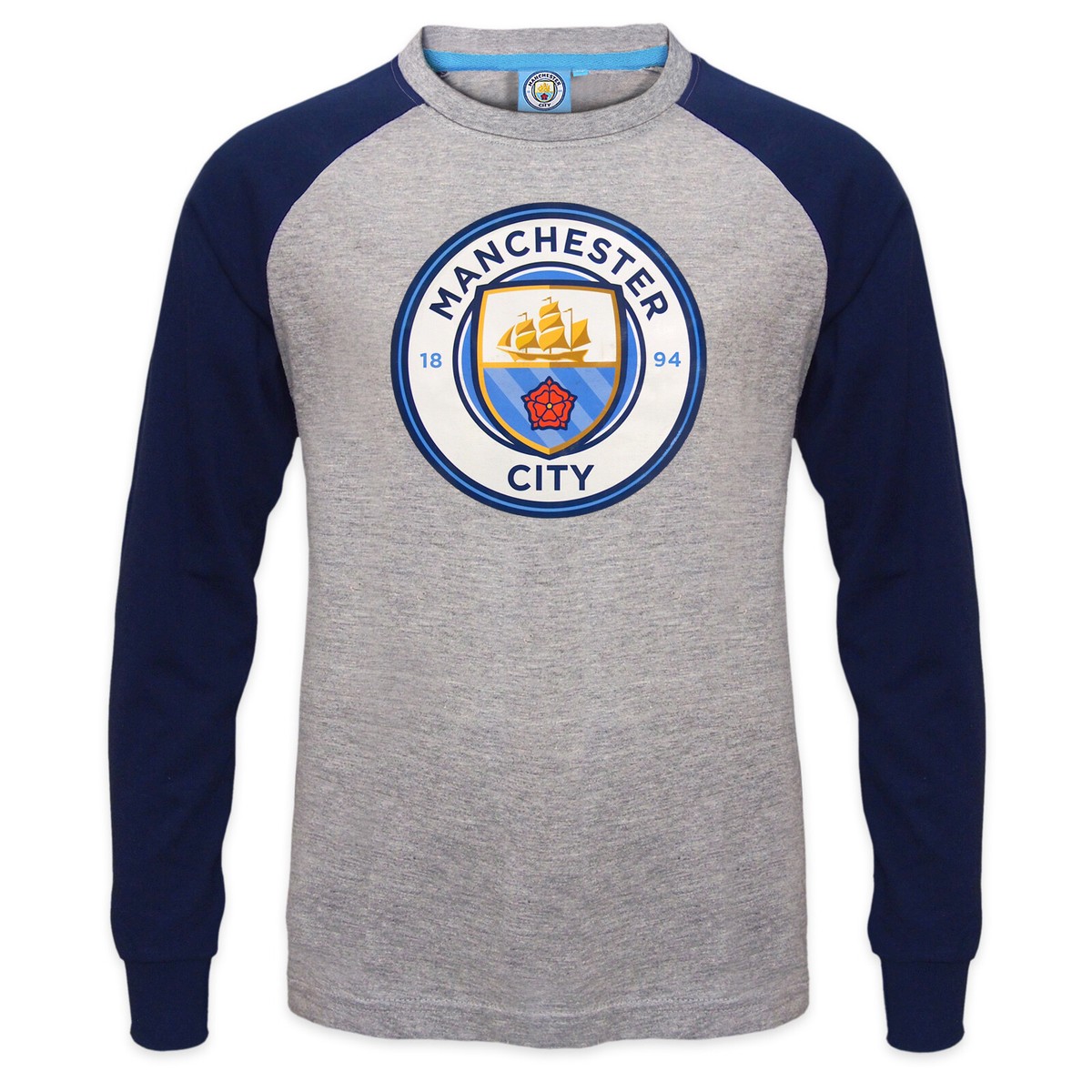 Official Manchester City FC Raglan Long Sleeve T-Shirt Coat of Arms  Kids