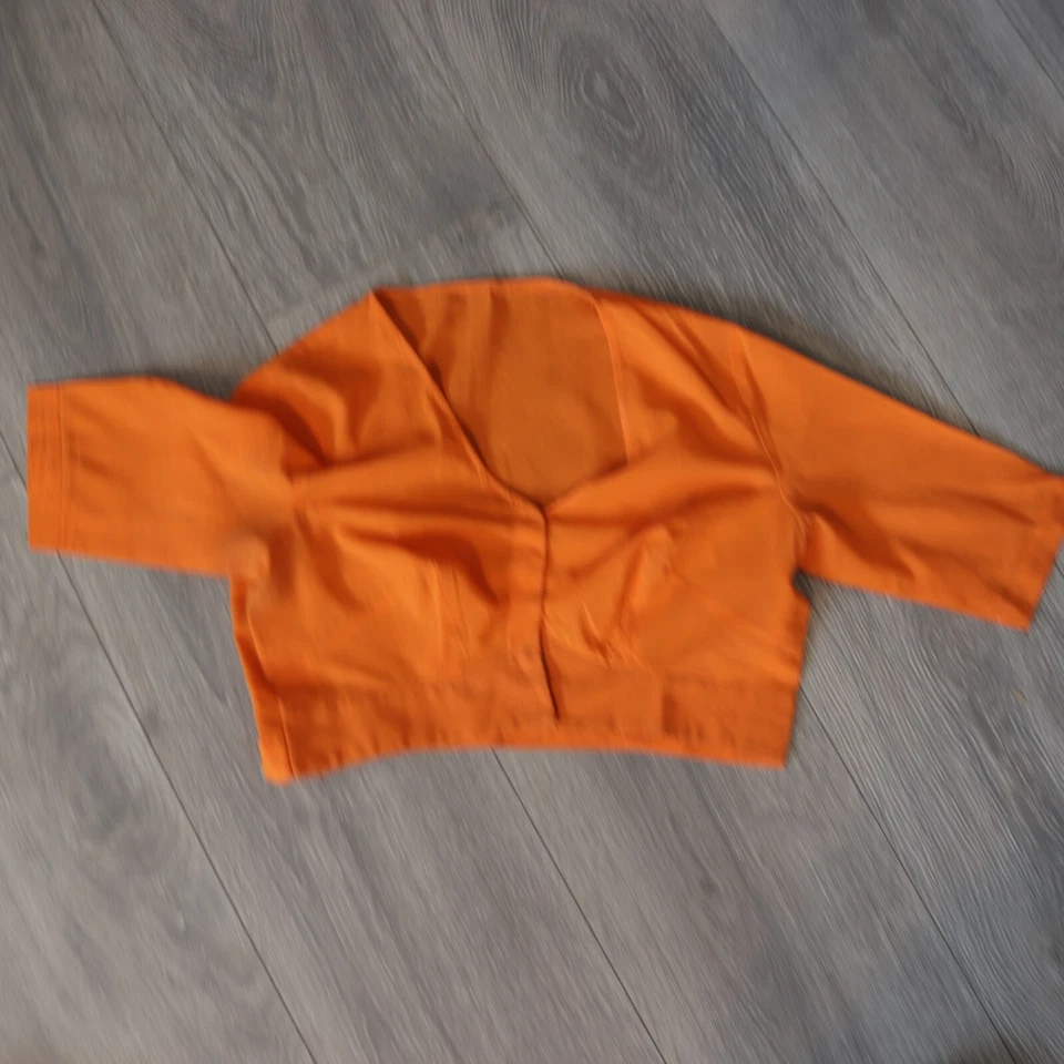 Falda envolvente de sari choli mezcla de seda india de colección borde naranja a rayas Foto 4 de 4
