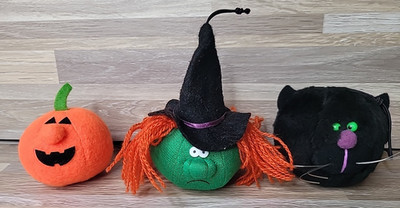 3 Rare Hallmark Ornament 1980's Halloween Bouncing Boo Buddies Witch Cat Pumpkin
