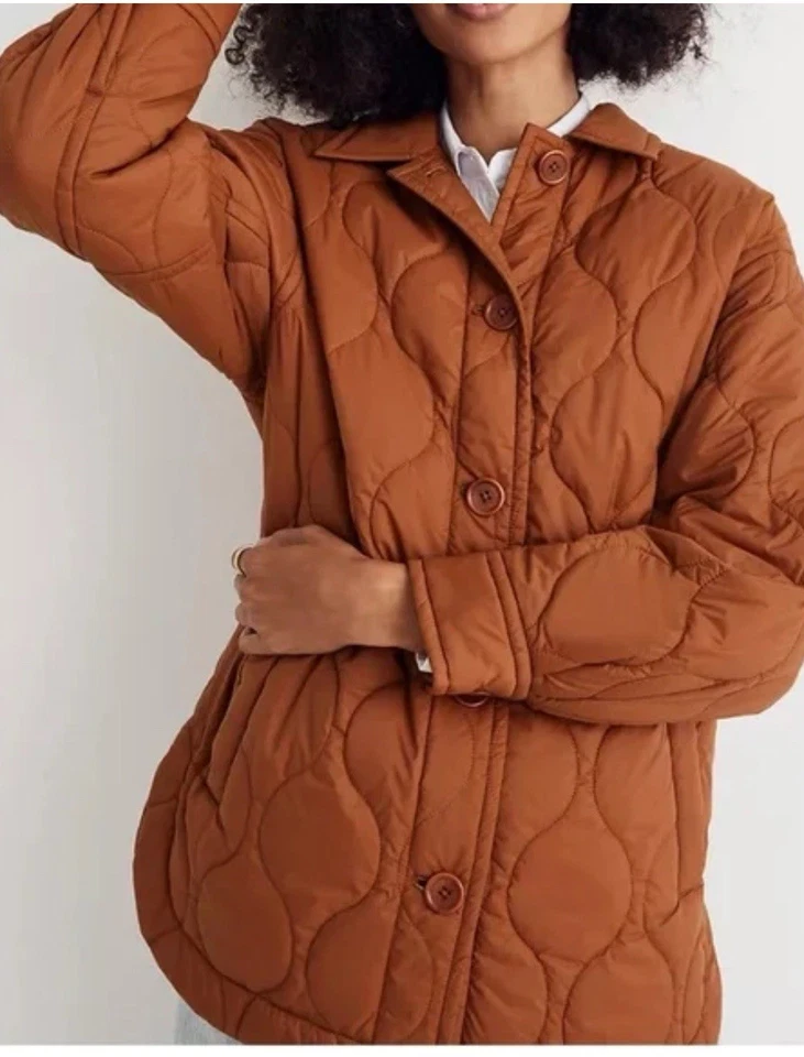 Madewell воздуха Puff выстеганная рубашка куртка теплый кофе ржавчины оранжевый XL новый с Ярлыками пальто - Изображение 2 из 4