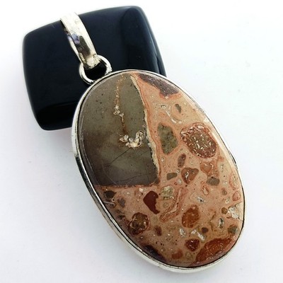 925 Silver Plated Asteroid Jasper Ethnic Pendant Handmade Jewelry Size 2.3'' GW