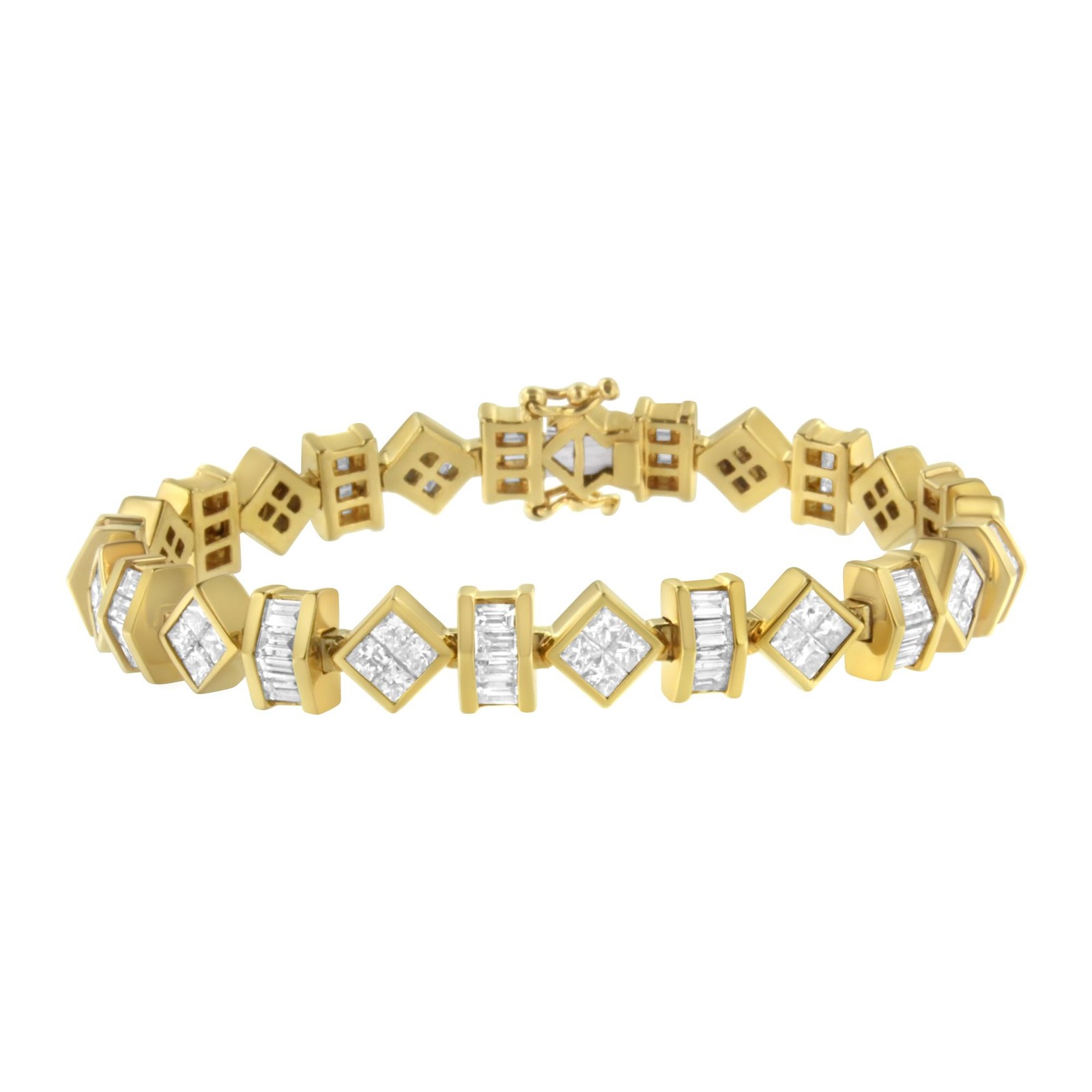 7.50 Carat 14K Yellow Gold Princess & Baguette Diamond Modern Link Bracelet