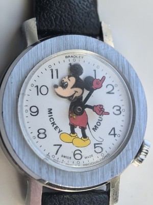Armbanduhr Mickey Mouse Disney Handaufzug Vintage Bradley Swiss Made Wackelkopf