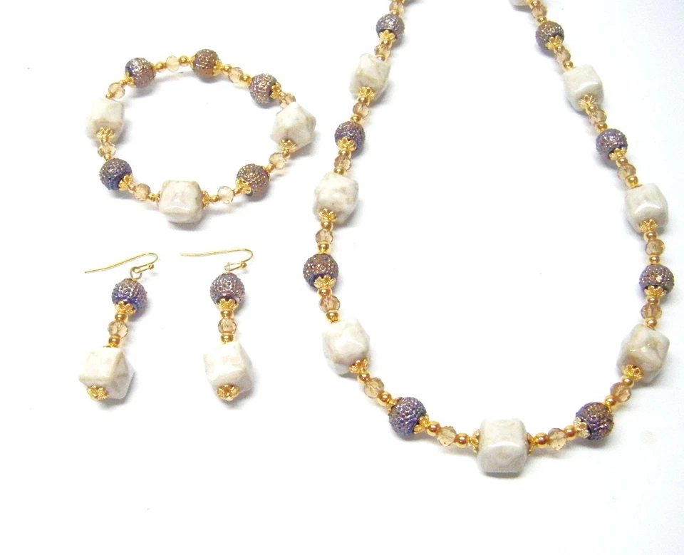 Cerámica Tannish Cuadrada con Cristal Marrón Polvo Donut Resina Cuentas Cuello/Brazalete/Orejero Foto 4 de 4