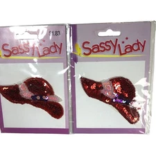 2 Sassy Lady Sequin Red Hat with Pink Sequins Appliques vn