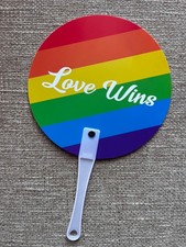 LGBTQ Pride Rainbow Plastic Fan "LOVE WINS"