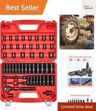 3/8" Drive Impact Socket Set, 50-Piece Standard SAE 5/16 to 3/4 inch  Metric...