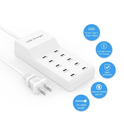 Multiple USB C Charger, 10 Ports Type-C Charging Station, MultiPort USB Charger