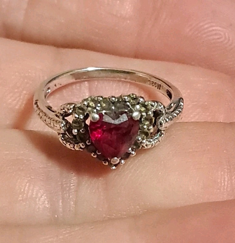 Sterling Silver Ring 925 Heart Ruby Beautiful Jew… - image 7