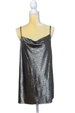 Zara Basic Cami Mini Slip Dress Size S Silver Disco Sexy Clubwear Glam Event