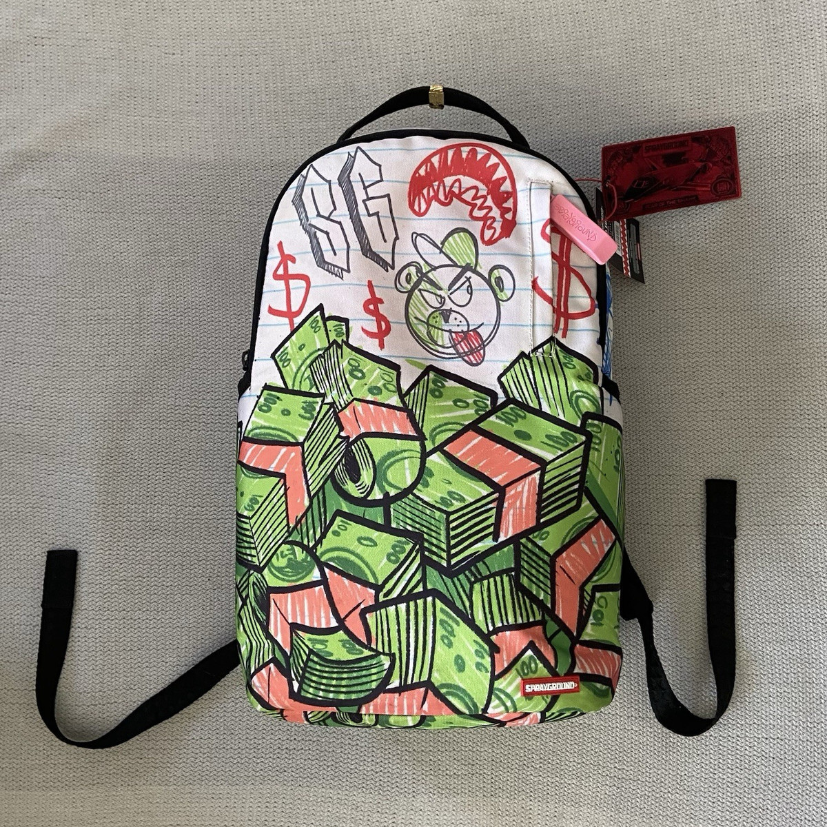 RARE Sprayground Scribble Money DLXR Backpack DISCONTINUED+ Red