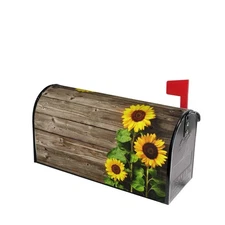 Autumn Sunflowers Wood Pattern Mailbox Covers Magnetic Post Box Cover Wraps L...