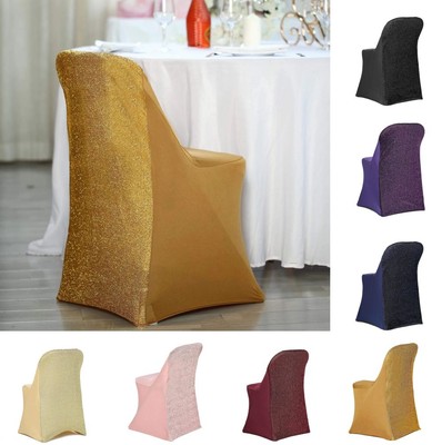 10 pcs Spandex Folding Chair Covers with Glittered Metallic Back Wedding Banquet