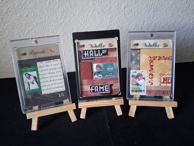 Mickey Mantle 1/1 - Bill Russell 1/1 - Joe Namath 1/1 Game Used Relic Card