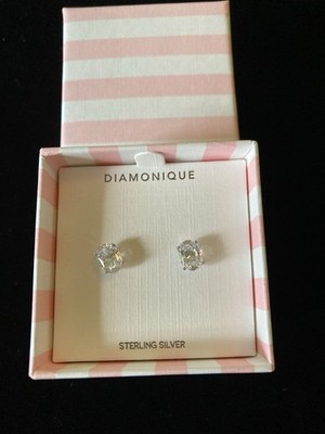 QVC Diamonique Oval Cubic Zirconia Stud Earrings 925 Sterling Silver